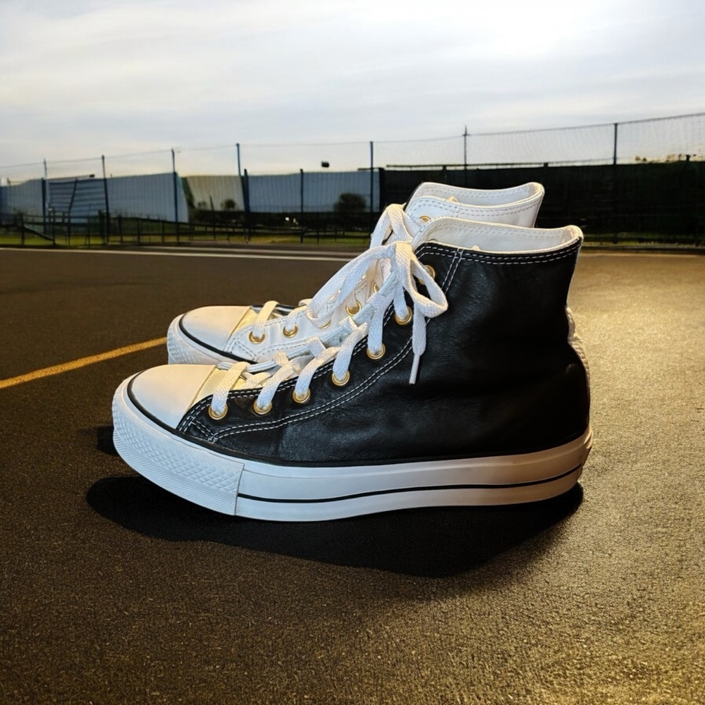 Converse All Star Two Tone High Top Leather Sneakers Black/White/Cream.